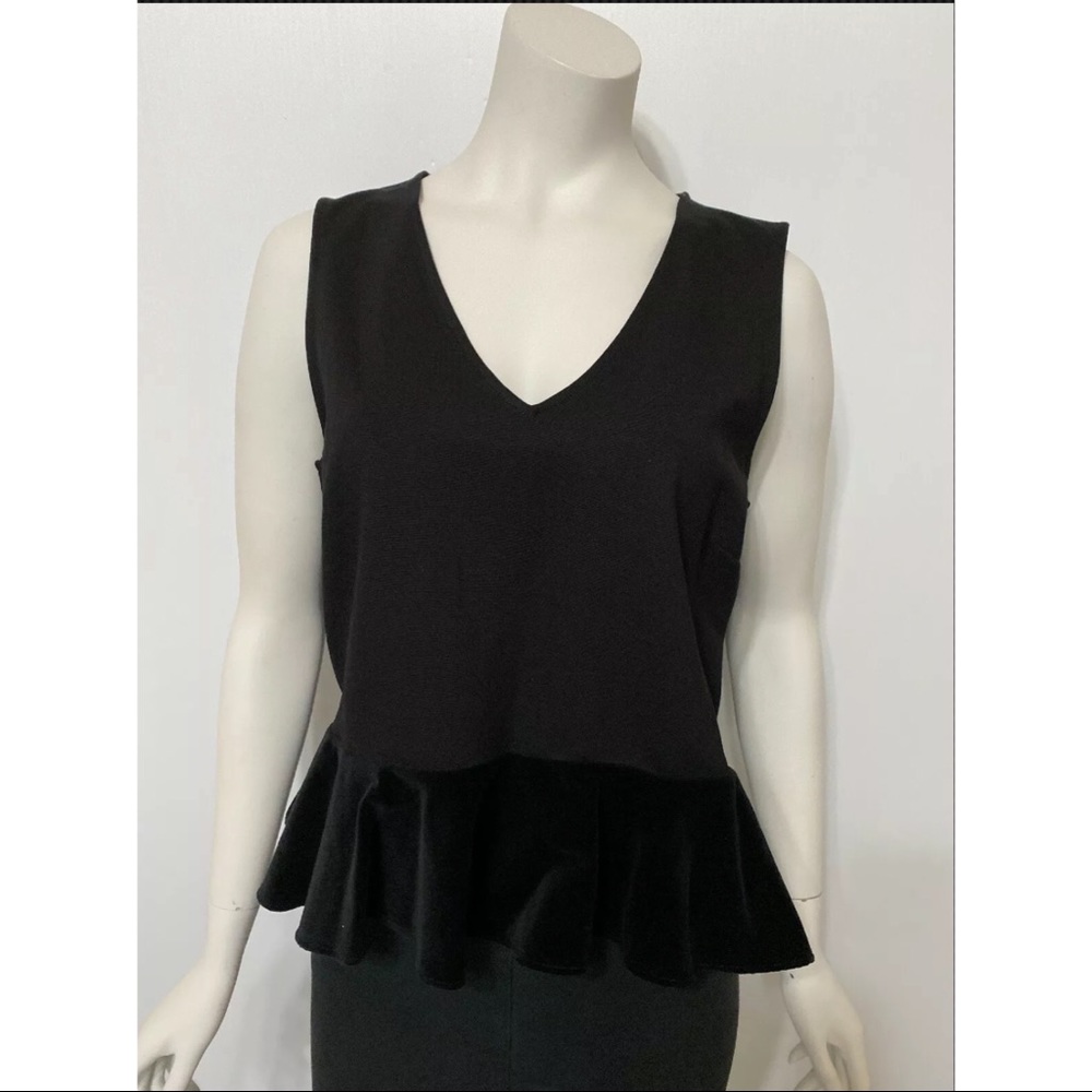 J Crew Black Mixed Media Ruffle Bottom Blouse